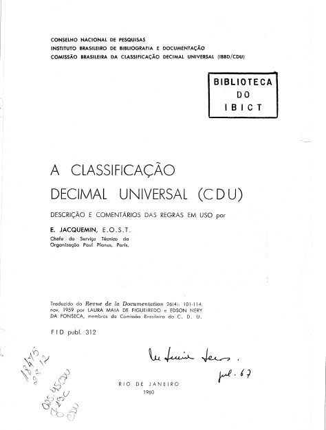 Classificação Decimal Universal (CDU): descrição e comentários das regras de uso